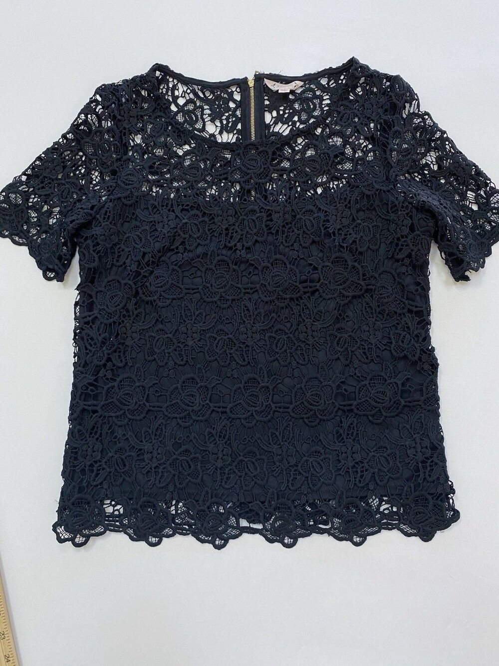 Nanette Lepore Black Floral Lace Blouse Small S Whimsigoth Gothic Romance Zip
